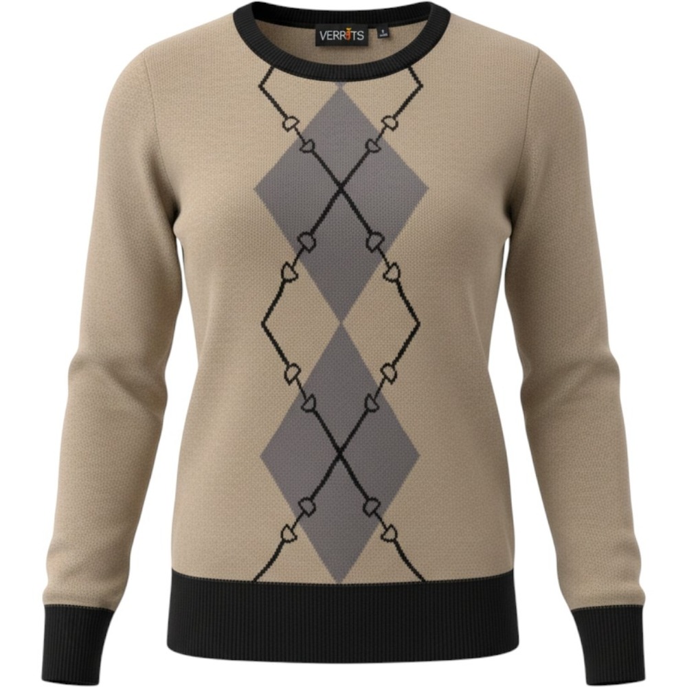 Kerrits Equestrian Argyle Bit Knit Sweater Tan Grey Black Womens Large Horse